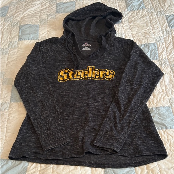 Majestic Charcoal Hoodie with Yellow Steelers Logo - Picture 1 of 7